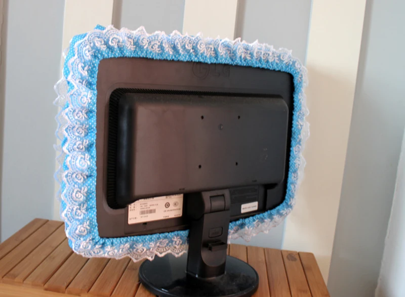 Description Picture 3 of itemLace Fabric Computer Frame Cover Monitor Screen Dust Cover With Elastic Pen Pocket Bow Home Decorations