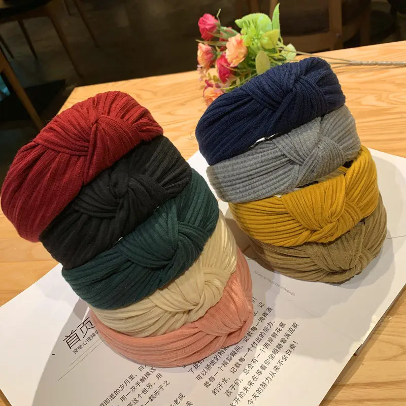 Autumn And Winter New Style Knitted Yarn Middle Knot Hair Bands South Korea Sweet Simple Large Rims Headband Pressure Headband H