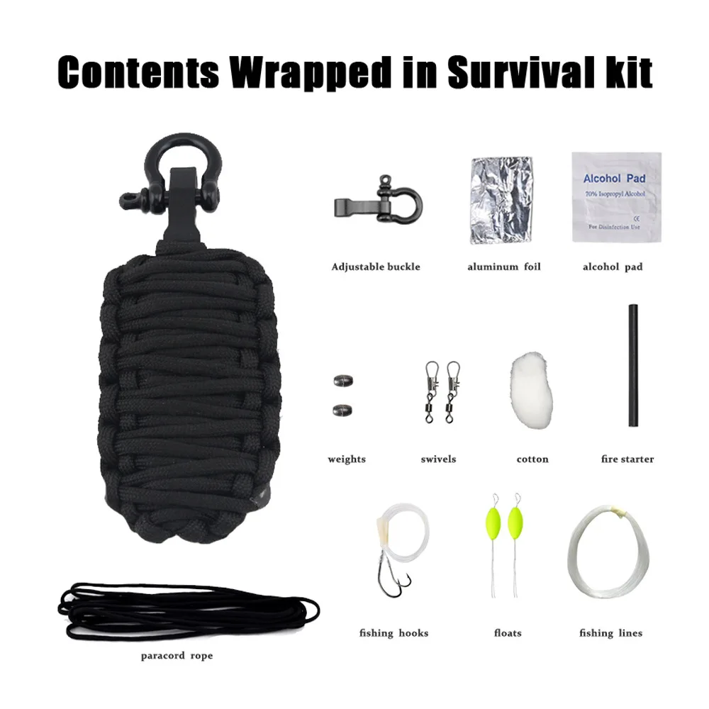 

Outdoor Mountain Climbing Adventure Casual Fishing Set Seven Core Umbrella Rope Weave Multi Purpose Black D Buckle Adjustable To