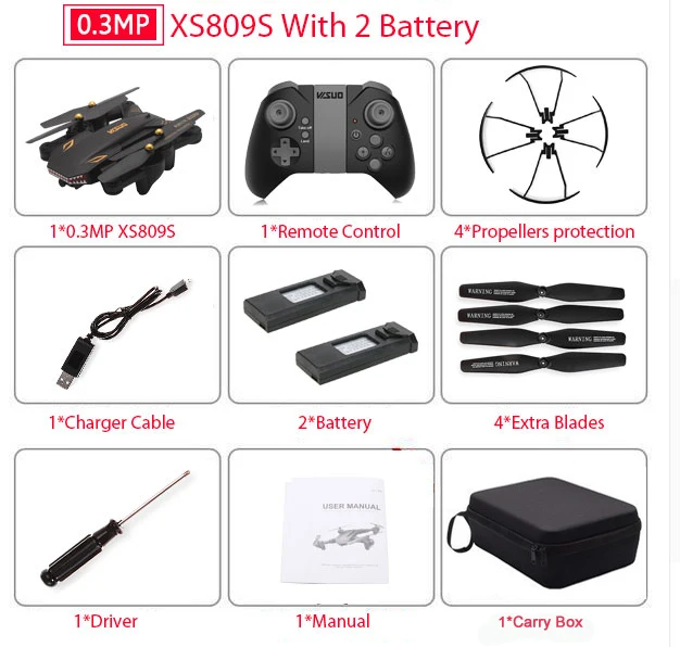 0.3MP 2B Carry Bag VISUO XS809S XS809HW складной селфи Дрон с широким углом 0.3MP/2MP HD камера Квадрокоптер WiFi FPV RC вертолет мини Дрон - Color: 0.3MP 2B Carry Bag