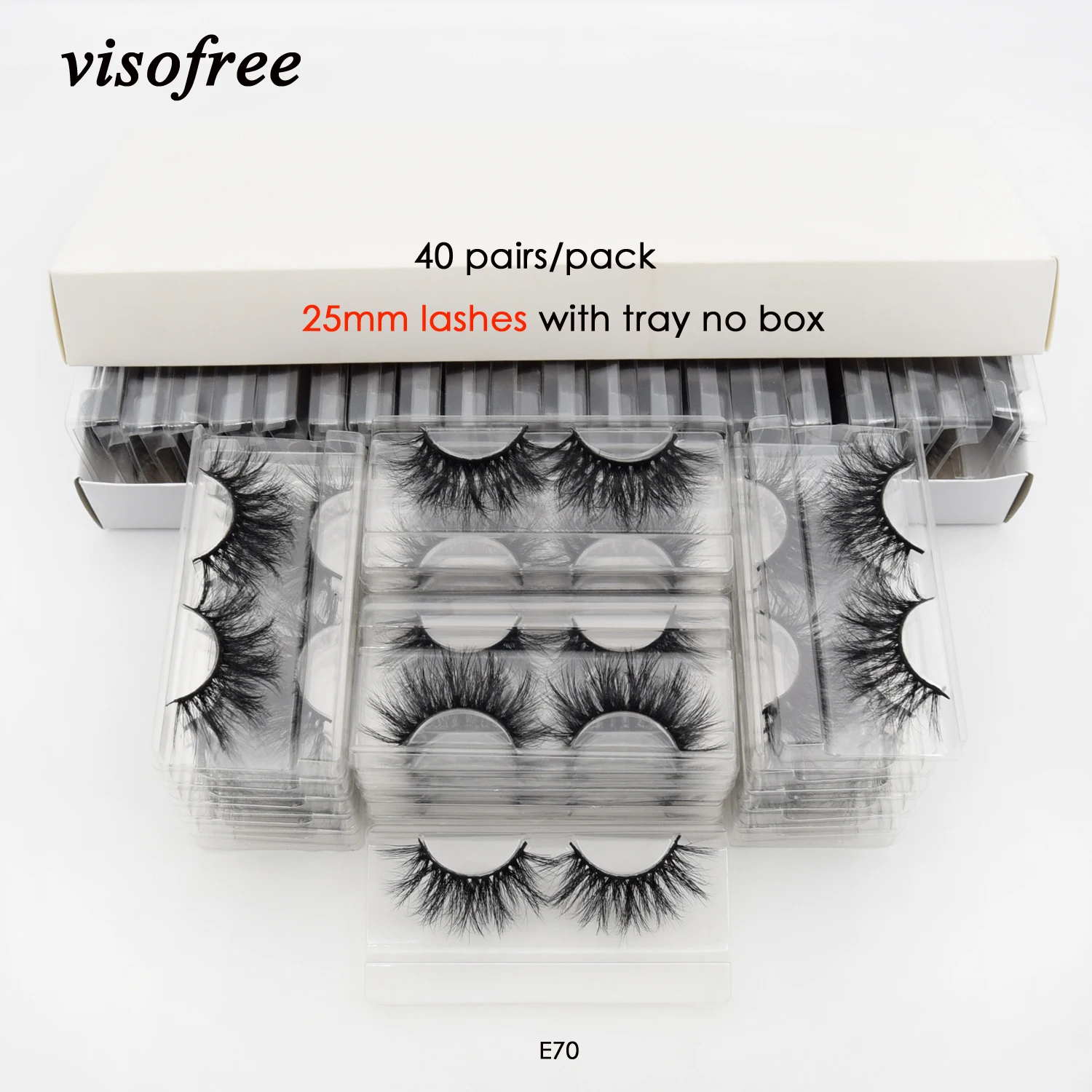 

visofree 40 pairs/pack 3D Mink Lashes With Tray No Box 25mm Lashes Full Strip Lashes Mink False Eyelashes Makeup Eye Lashes E70