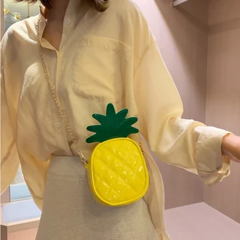 

Friut Shape Women Bag Purse PU Fashion Personality Jelly Pineapple Pouch Yellow Korean Girl Chain Zipper Single Pineapple Bag Me