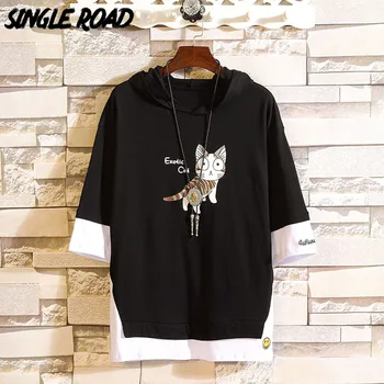 

SingleRoad Men's Hoodies Men 2020 Summer Black Cat Patchwork Sweatshirt Male Hip Hop Harajuku Japanese Streetwear Hoodie Men