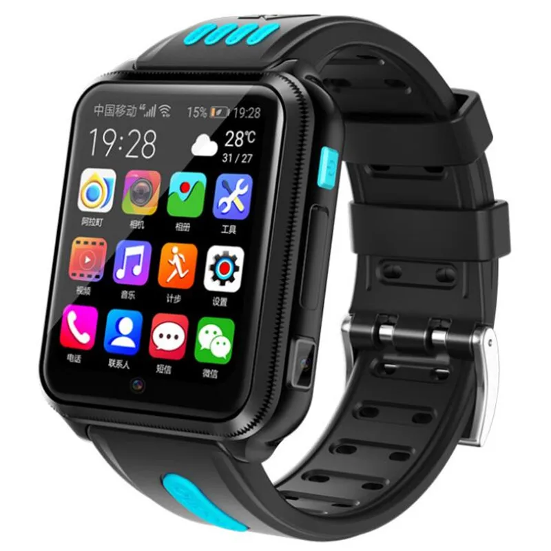 4G Kid Student GPS smart Remote watch Android phone SmartWatch with Sim Card and TF card Dual camera wifi Google Play watches H1 - Цвет: BLack-blue