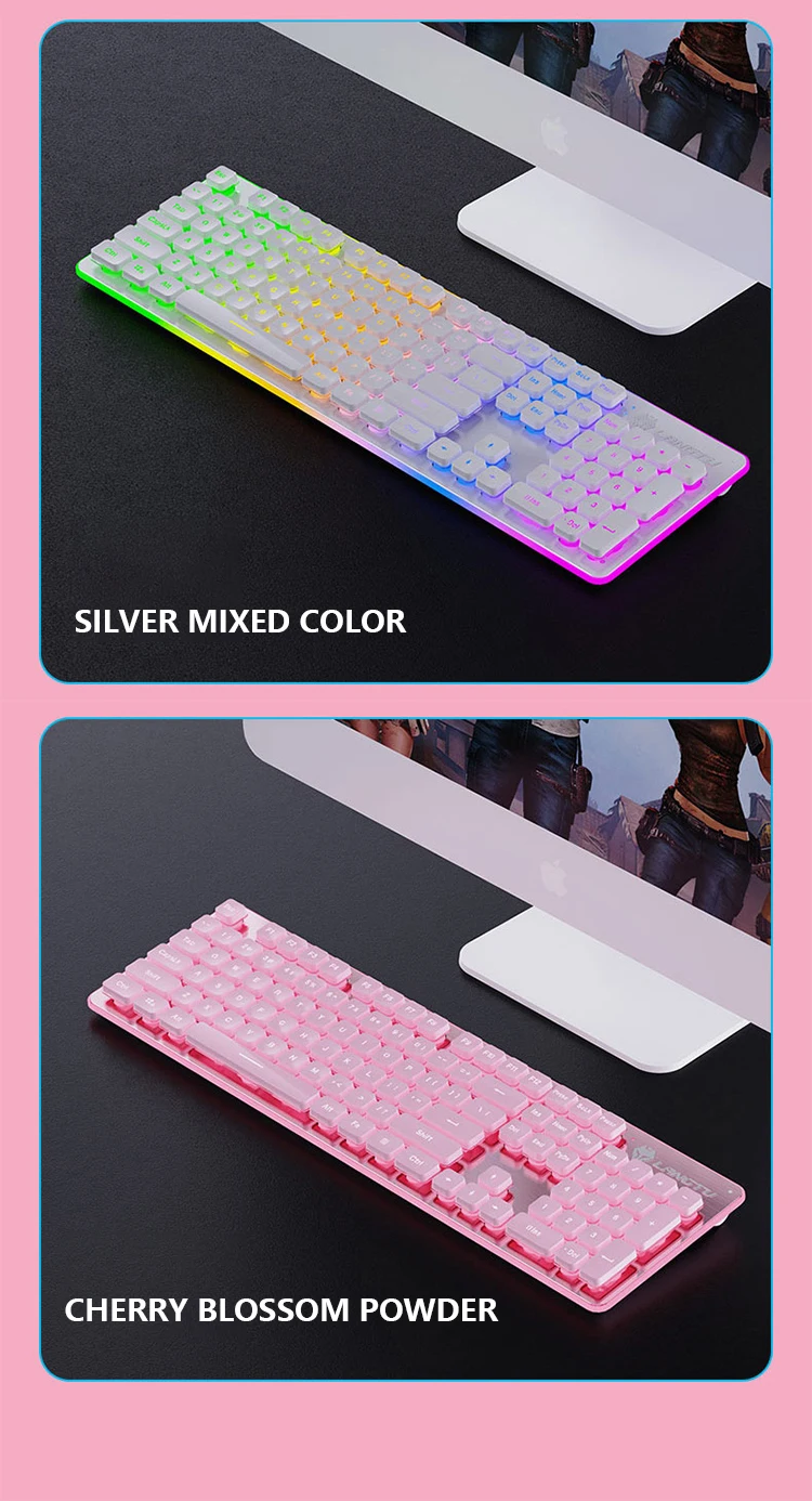 touch keyboard for pc RGB Game Keyboard With Mouse Set Pink Mute Silent Film Cute Backlit Office Game Peripherals Suitable For Laptop wireless keyboard for pc