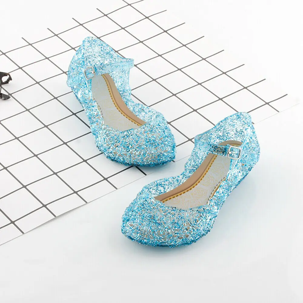Pudcoco Girls Kids Summer Crystal Sandals Frozen Princess Jelly High-Heeled Shoes Princess Frozen Elsa Cosplay Party Dance Shoes