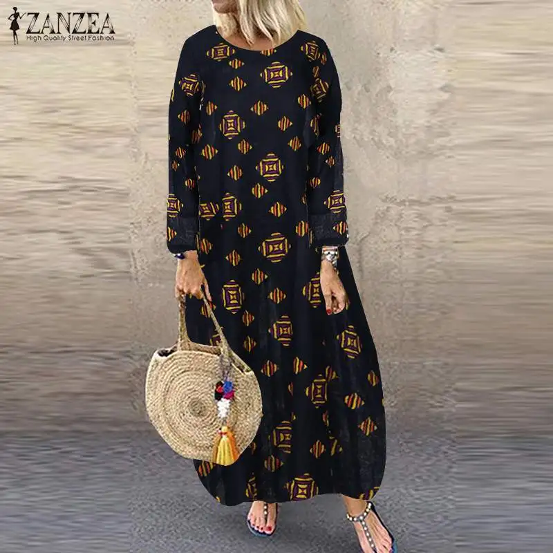 

Women Bohemian Floral Printed Vestidos ZANZEA 2020 Autumn Long Sleeve Sundress Ladies Casual Pockets Dresses Party Robe Femme 7