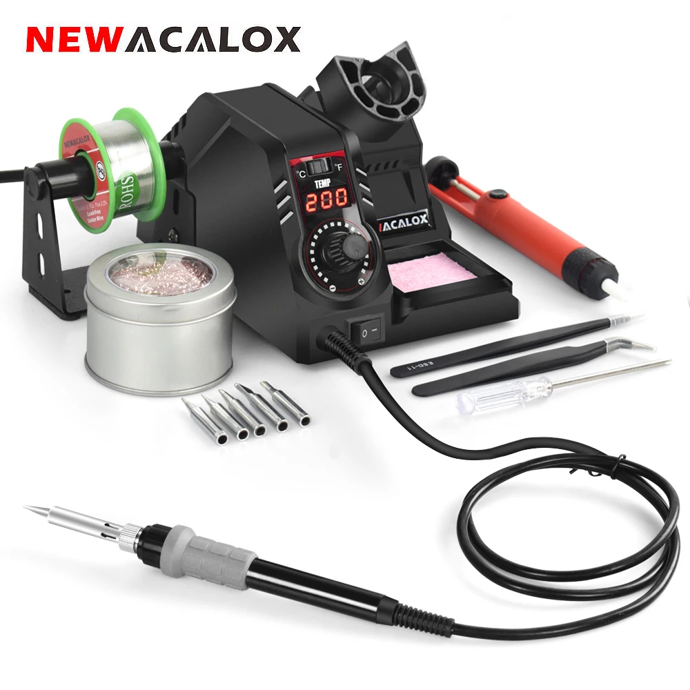 NEWACALOX 130W 110V / 220V Temperature Control Soldering Station LCD Electric Iron Welding Repair Kit Tool  Desoldering Pump