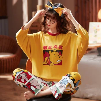 

Autumn 2PCS Sleep Set Cotton Women Pajamas Suit Shirt&Pants Spring Nightwear Print Nightgown Casual Sleepwear Bathrobe Sets