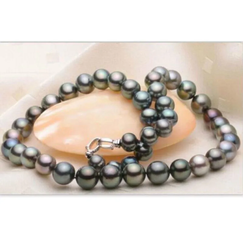 Stunning10-11mm tahitian многоцветный черный зеленый красный Жемчужное ожерелье 18 дюймов