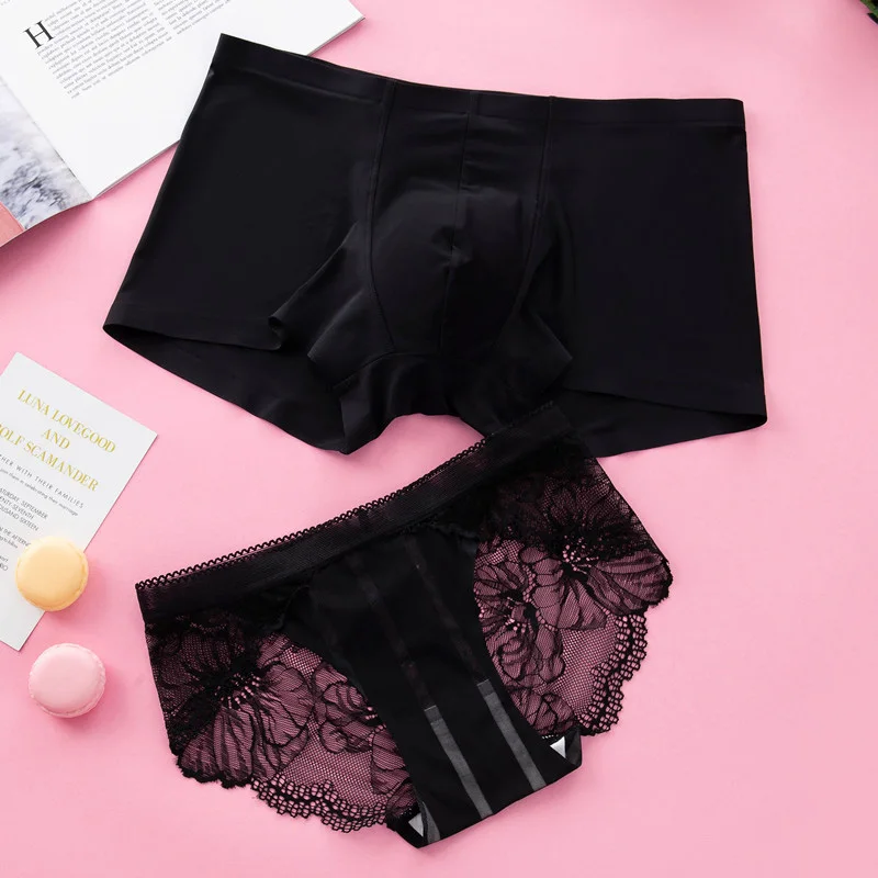 Black DENNYLITER Ice Silk Underwear Men Boxers Homme Comfortable Underpants Soft Breathable Lace Sexy Panties Women Lovers Underwear - Цвет: Black