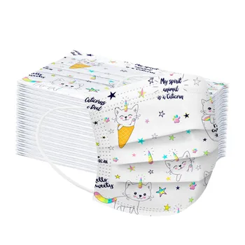 

50pc Disposable Mask Unisex Cute Cartoon Animal Printed Soft Masks For Children 3-layer Masks Dustproof Mask Protection Маски