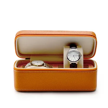 

2 Grids Zipper PU Leather Watch Display Box Case with Pillow, Luxury Jewelry Collection Storage Durable 20 x 9 x 7.5cm