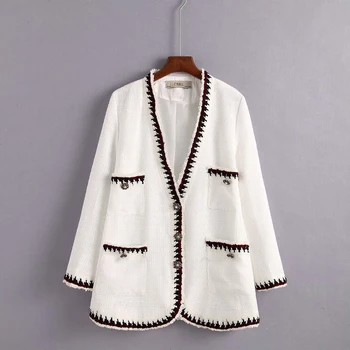 

Simple girl white twill soft woolen coat 2019 fashion new women's striped single-breasted elegant coat