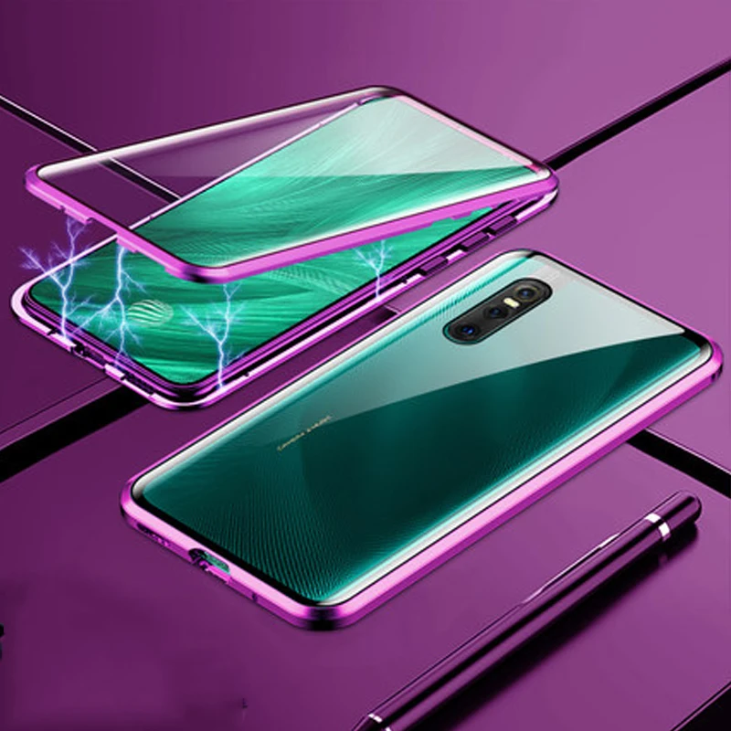 Роскошный Магнитный адсорбционный ЧЕХОЛ ДЛЯ VIVO X27 x27 с металлической рамкой, двусторонняя стеклянная крышка для VIVO X 27, защитный чехол для телефона в виде ракушки