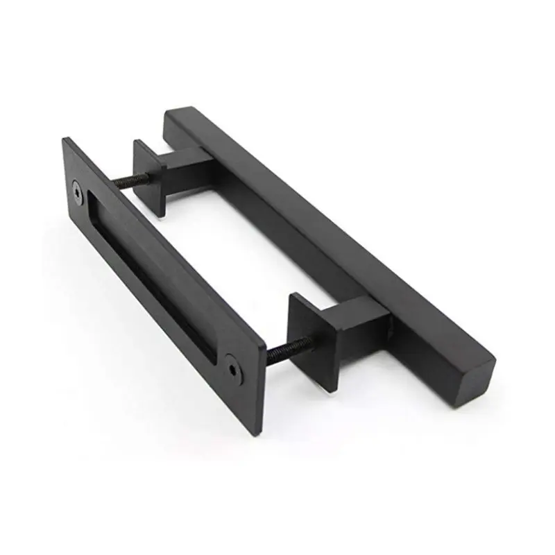 

Door Handle Pull Kit with Flush Mount Plate & Cabin Hook Lock Modern Matte Black Hardware Set Industrial Pull & Privacy Latch