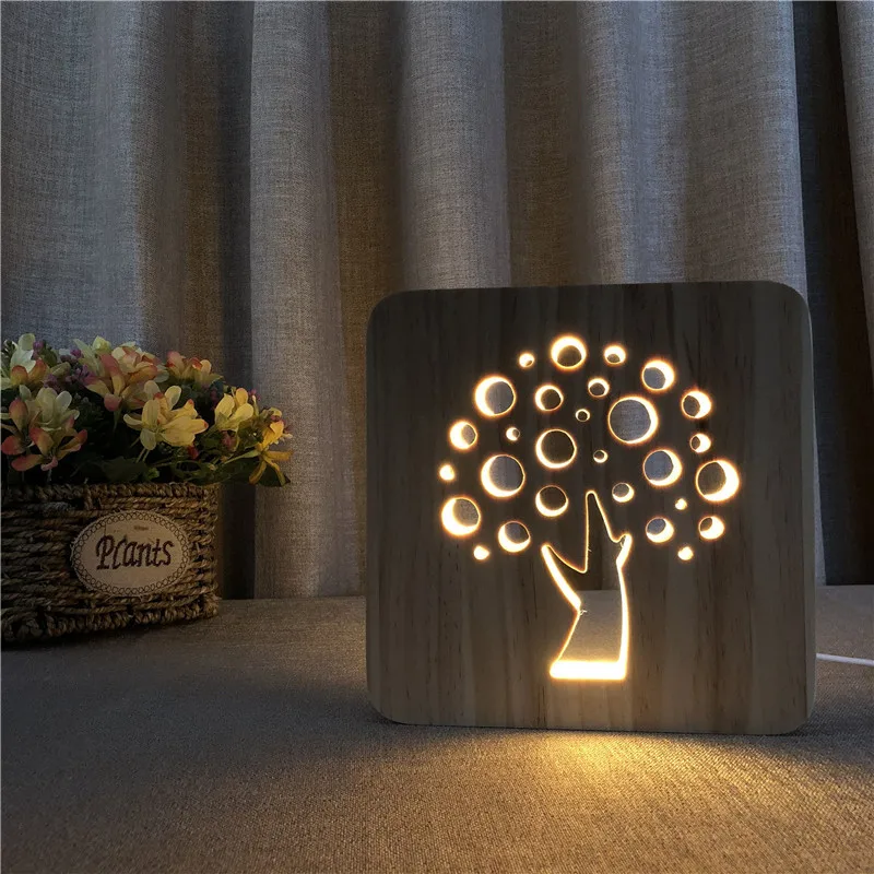 

FS-T1890 Cross Border Trees Modeling LED Small Table Lamp 3D mu tou deng Creative New Style Night Light