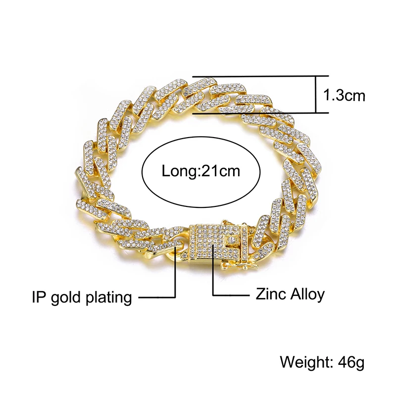 gold color D&Z, хип-хоп, 8 цветов, со льдом, побрякушки, CZ, кубинские звенья, цепочка, браслет для мужчин, зубец, Майями, звено, очаровательный браслет - Окраска металла: gold color