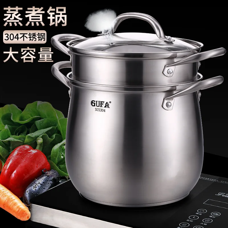 

304 Stainless Steel Stew Pot Thick Electromagnetic Furnace Stew-pan Household Fuel Gas Flat Non-stick Boil Stew Pot Stewing Pot