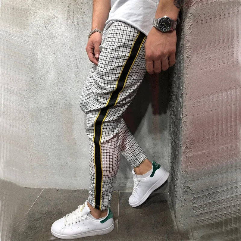 Для мужчин хлопок спортивные штаны в полоску с принтом Slim Fit Брюки спортивные штаны для бега мода, эластичная резинка на талии, пояс мужские брюки-карандаш