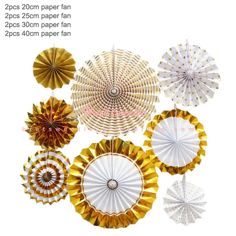 8pc gold fan 12 шт./компл. золото черные вечерние висит Бумага вентиляторы Год Вечерние Потолочные Подвесные Украшения для взрослых 30th День рождения украшения поставки - Цвет: 8pc gold fan