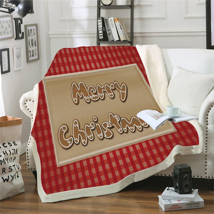 

3D Christmas Plaid Letter Blanket Warm Throw Flannel Blanket Bedspread on The Bed Merry Christmas for Kids Adults Blanket