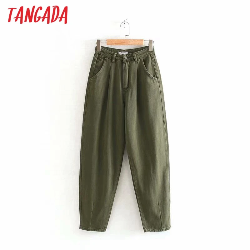 Tangada женские amygreen шикарная мама джинсы Штаны мальчиковый стиль длинные штаны с карманами, на молнии, Свободные повседневные штаны джинсы 4M108