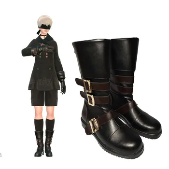 

Hot Sale NieR:Automata 2B YoRHa NO.2 Type B nier automata 9s Cosplay Shoes Handmade Long Black Boots Customize PU Leather