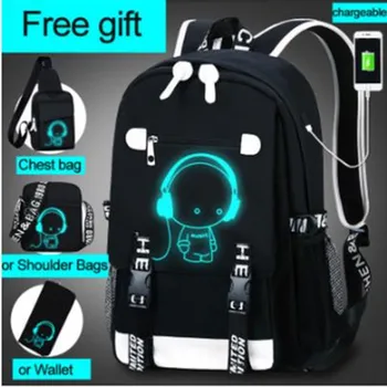 

Student School Backpack 3D Luminous Animation USB Charge School bag for Teenager boy anti-theft children's backpack schoolbag