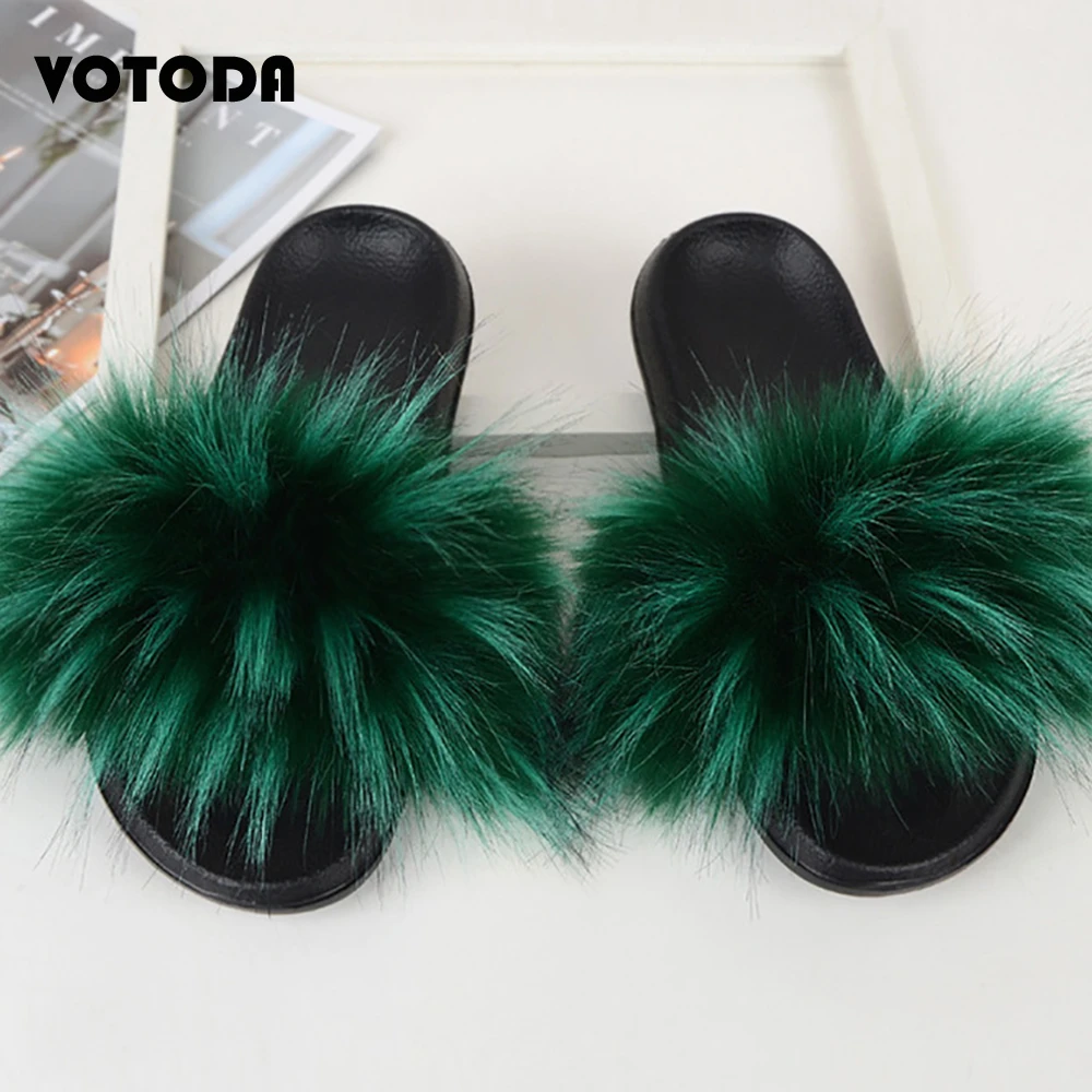 Summer Women Raccoon Fur Slippers Faux Fox Fur Slides Flat Indoor Flip Flop Ladies Furry Plush Slipper Cute Fluffy Fur Sandals Slippers Aliexpress