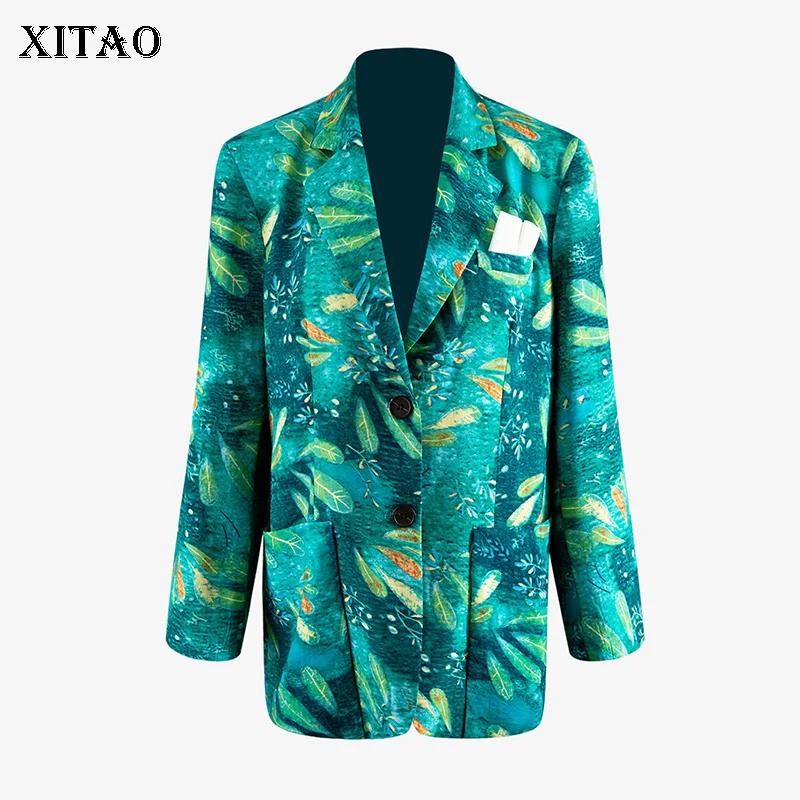 XITAO, уличная одежда, женские блейзеры и куртки, зеленый принт, карман, тренд, костюм, индивидуальная дикая женская одежда,, весенние топы, DMY2628
