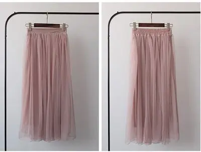 Специальное предложение, однотонное повседневное кружевное тонкое ТРАПЕЦИЕВИДНОЕ газовое длинное сказочное женское платье, новые весенние легкие женские цветные юбки - Цвет: pink
