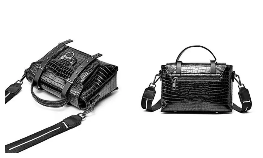 Fashion Women Genuine Leather Handbags Vintage Crocodile Pattern Cowhide Ladies Shoulder Bag Lock Rivets Girls Messenger Bags