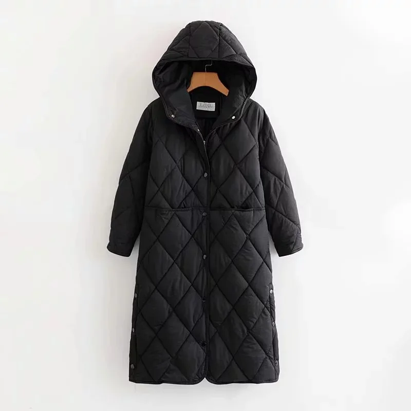 

Rm-190961 WOMEN'S Dress New Products-Style Diamond Lattice Mid-length Hooded Cotton-padded Clothes