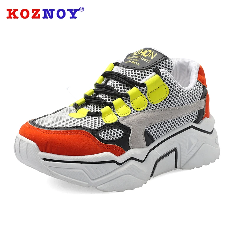 

Koznoy Sneakers Women Spring Autumn Dropshipping Thick Bottom Mixed Colors Muffin Bottom Breathable Fashion Leisure Women Shoes