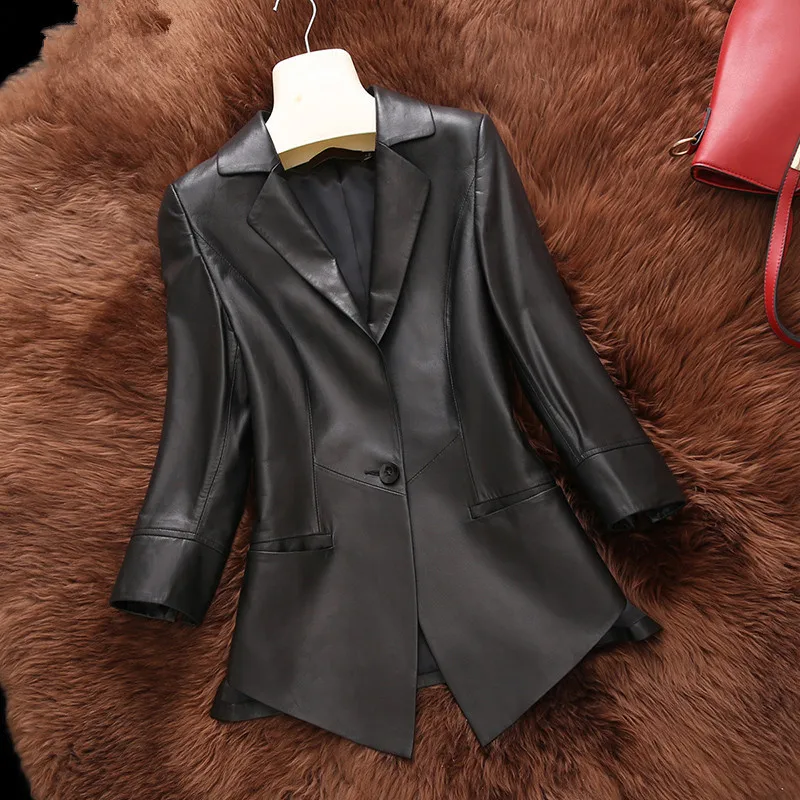 

Casual Women Genuine Leather Jacket 2020 Spring Autumn Natural Sheepskin Coats Real Leather Ladies Jackets HQ16-CJX1601A