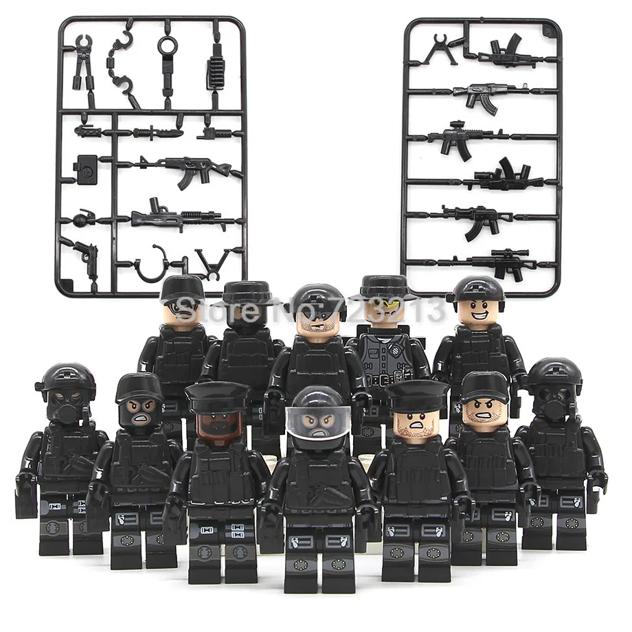 

12pcs/lot Military SWAT Teams Figure Set City Police Weapon Model Building Blocks kits Brick Toys for Children JY1620
