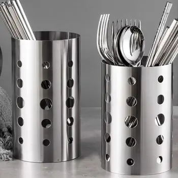 

Stainless Steel Kitchen Cooking Utensil Holder Crock Drainer Flatware Caddy Cutlery Organizer Tableware Storage Serving Tool