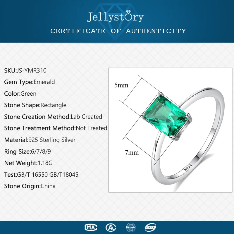 Jellystory, дизайн, 925 пробы, серебряное кольцо, ювелирное изделие, циркон, инкрустированные Кольца на палец, изумрудно-зеленый цвет, драгоценный камень для женщин, размер 6-9