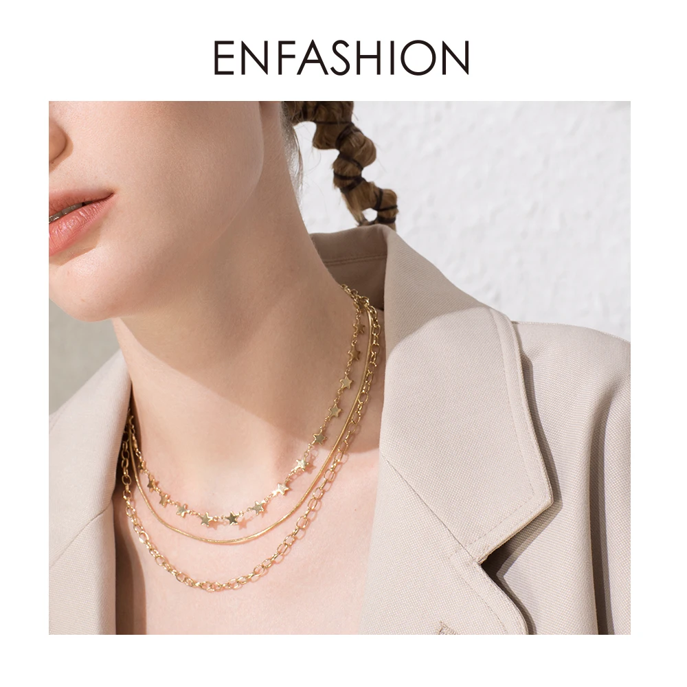 ENFASHION Бохо многослойное ожерелье-чокер с цепочкой в виде звезды женское золотое ожерелье из нержавеющей стали модное ювелирное изделие Ketting P193035