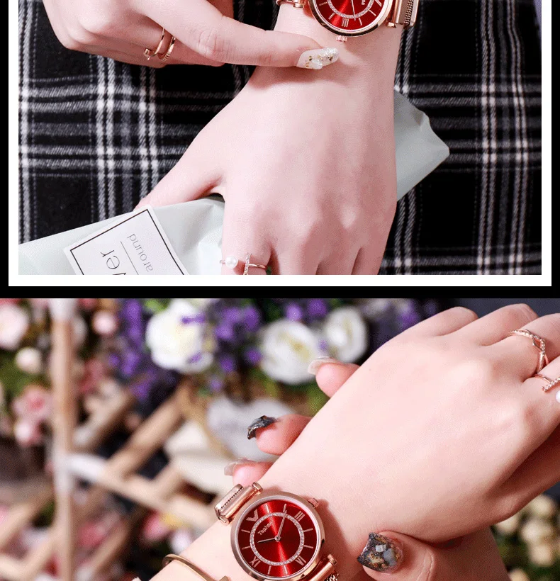 Роскошные часы-браслет из розового золота для женщин, серебряные женские наручные часы из нержавеющей стали с магнитом, женские часы