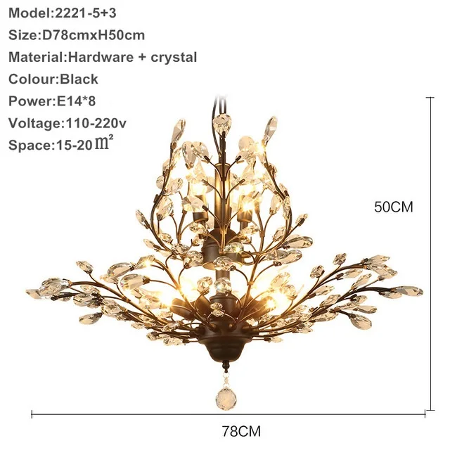 Black pendant 8light Модный подвесной светильник фантазийный светильник потолочный светодиодный Хрустальная люстра потолочная для гостиной led лампы в спальню освещения для интерьера домашний декор золотая листья - Цвет абажура: Black pendant 8light