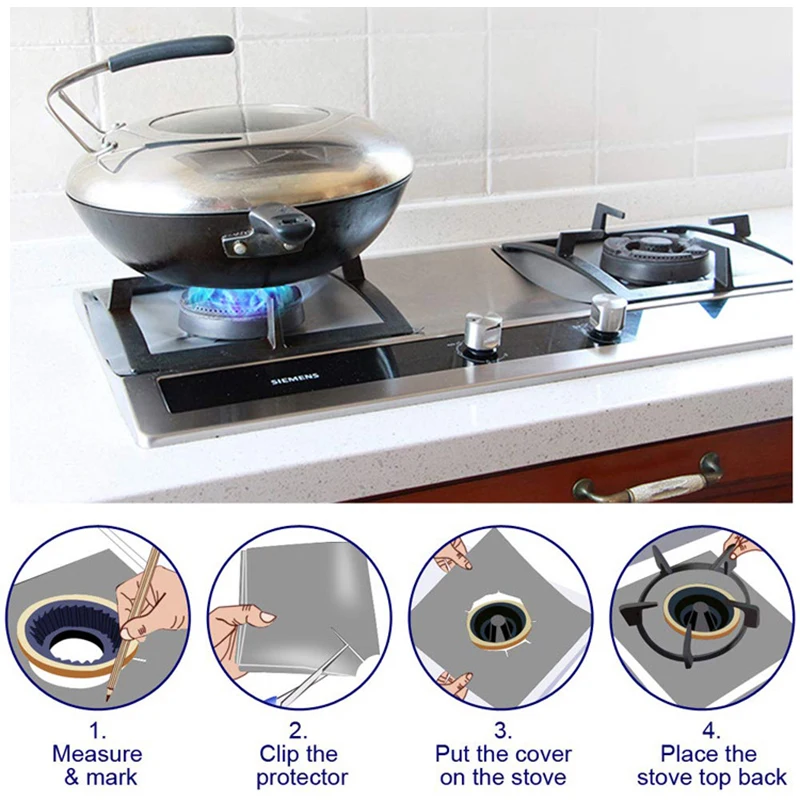 Gas Stove Protector Pot Pan Protectors 4/8Pcs Gas Stove Protectors Cooker Cover Liner Clean Mat Pad Gas Stove Stovetop Protector For Kitchen Cookware Accessories