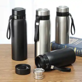 

750/1100/1500ml Thermoes Bottle With Cup Brush Stainless Steel Tea Partition Cup Glass Tea Strainer Mug Bottle Vacuum Flask