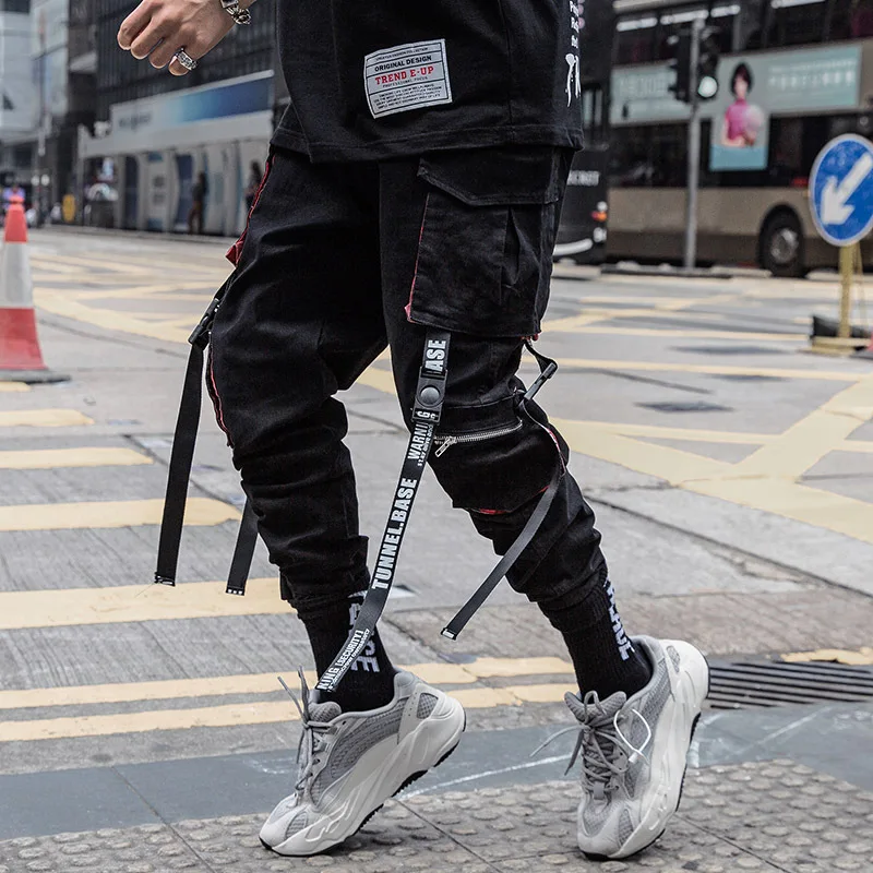 UNISEX Side Flap Pocket Zip Cargo Pants Autumn Men Hip Hop Joggers Male Trousers Skinny Fit Sweatpants | Мужская одежда
