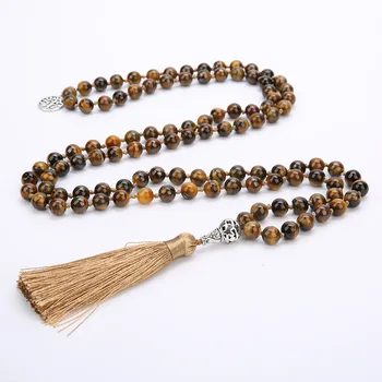 

Natural Tiger Eyes Stone Lava Bead Necklace for Women Men Bohemian Tribal Tassel Yoga Jewelry life Tree Rosary Charm Bracelet