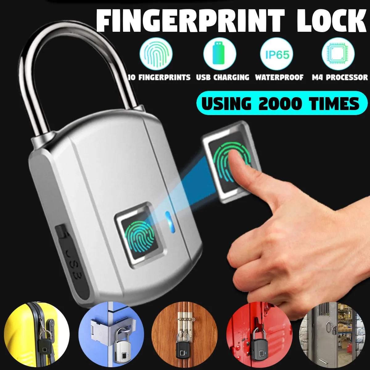 

Rechargeable Smart Keyless Electronic Fingerprint Lock USB Home Anti-theft Safety Security padlock Door Luggage Case Lock