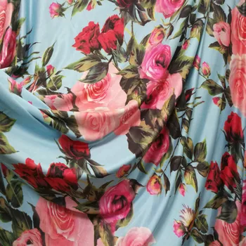 

Milk Silk Base Pink Rose Flower Print Cloth Fabric For Sewing Dance Cheongsam Dress DIY Cloth Material