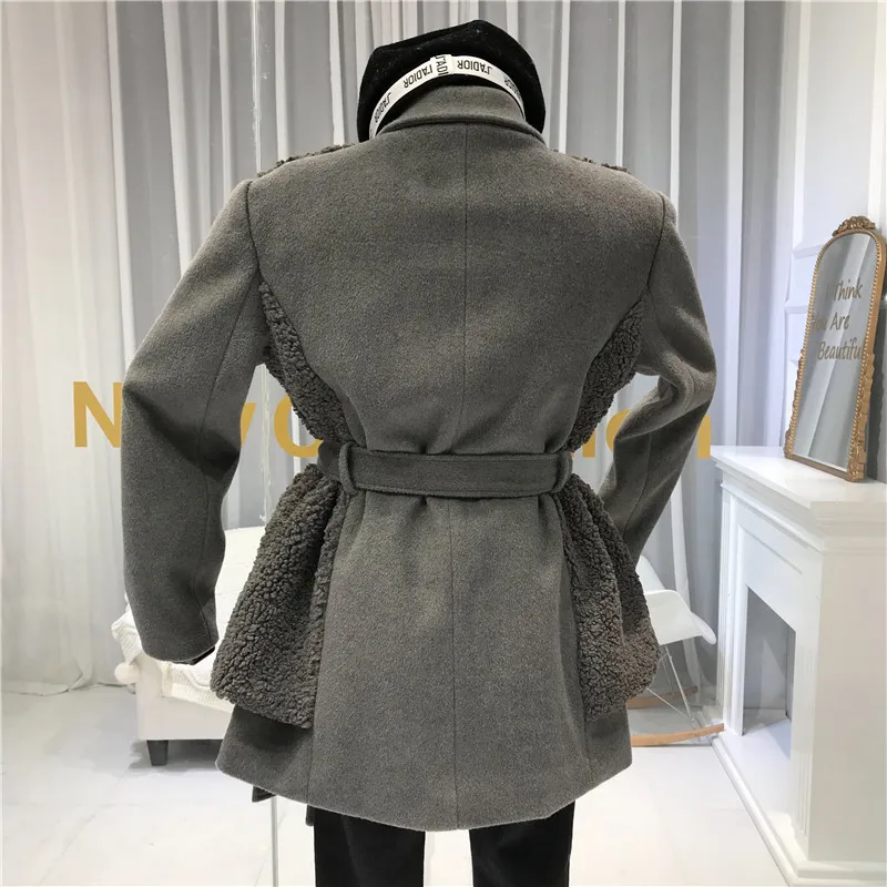 Плотное флисовое лоскутное шерстяное пальто, женское дизайнерское пальто Abrigos Mujer Invierno, регулируемый пояс, однобортное пальто
