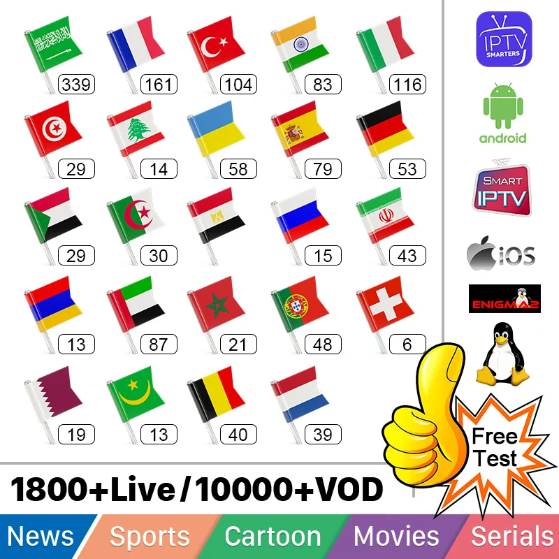 

France Arabic Smart IPTV Code for Android 1 Year IPTV Subscription France Morocco Free Test M3u Stable Live Channels Enigma2 Mag